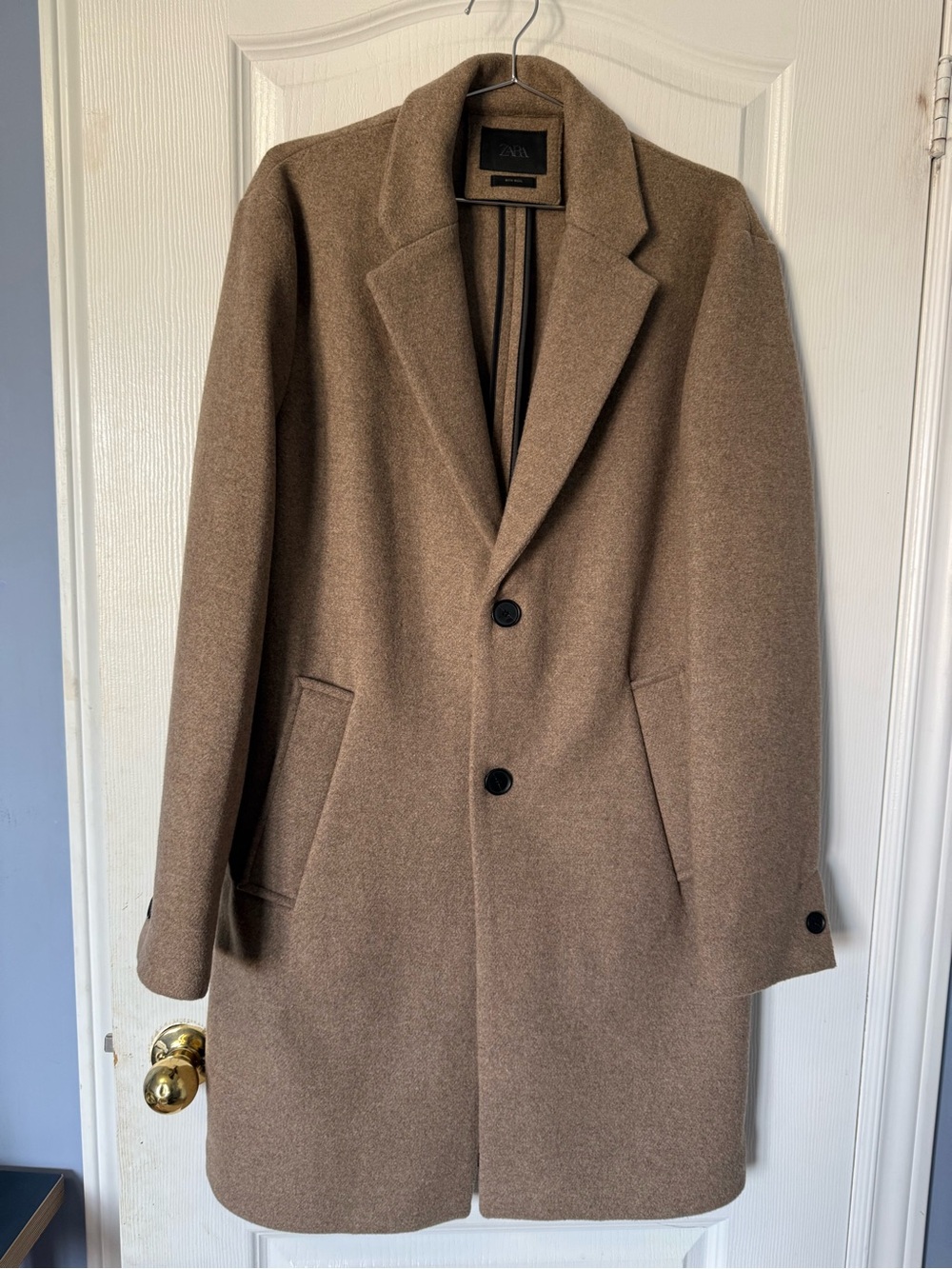 Zara Tan Men’s Wool Blend Overcoat